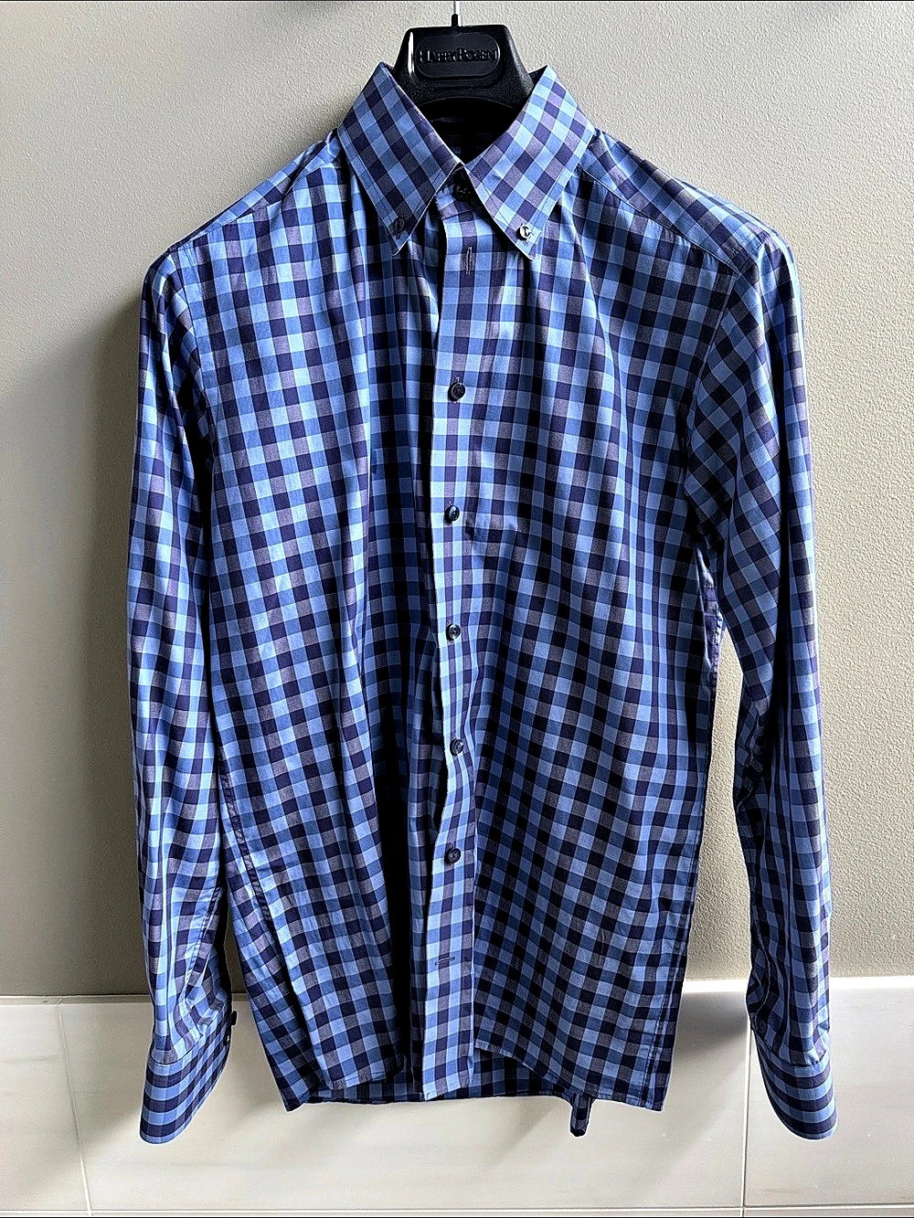 Eton Men’s Blue Gingham Check Dress Shirt (Size 40 / Medium / 15.75” collar)